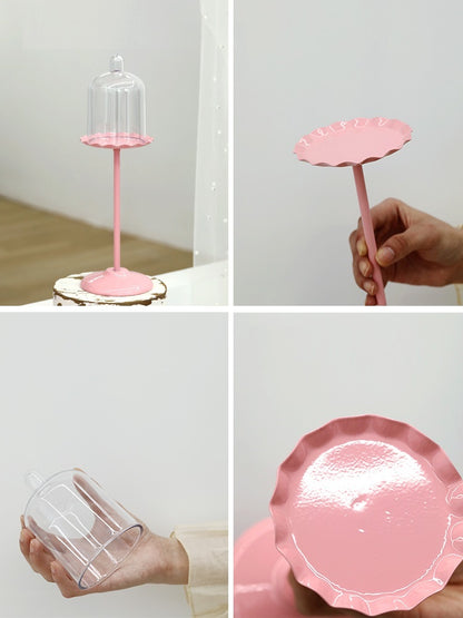 Mesa de postres para bodas con soporte para tartas de color rosa