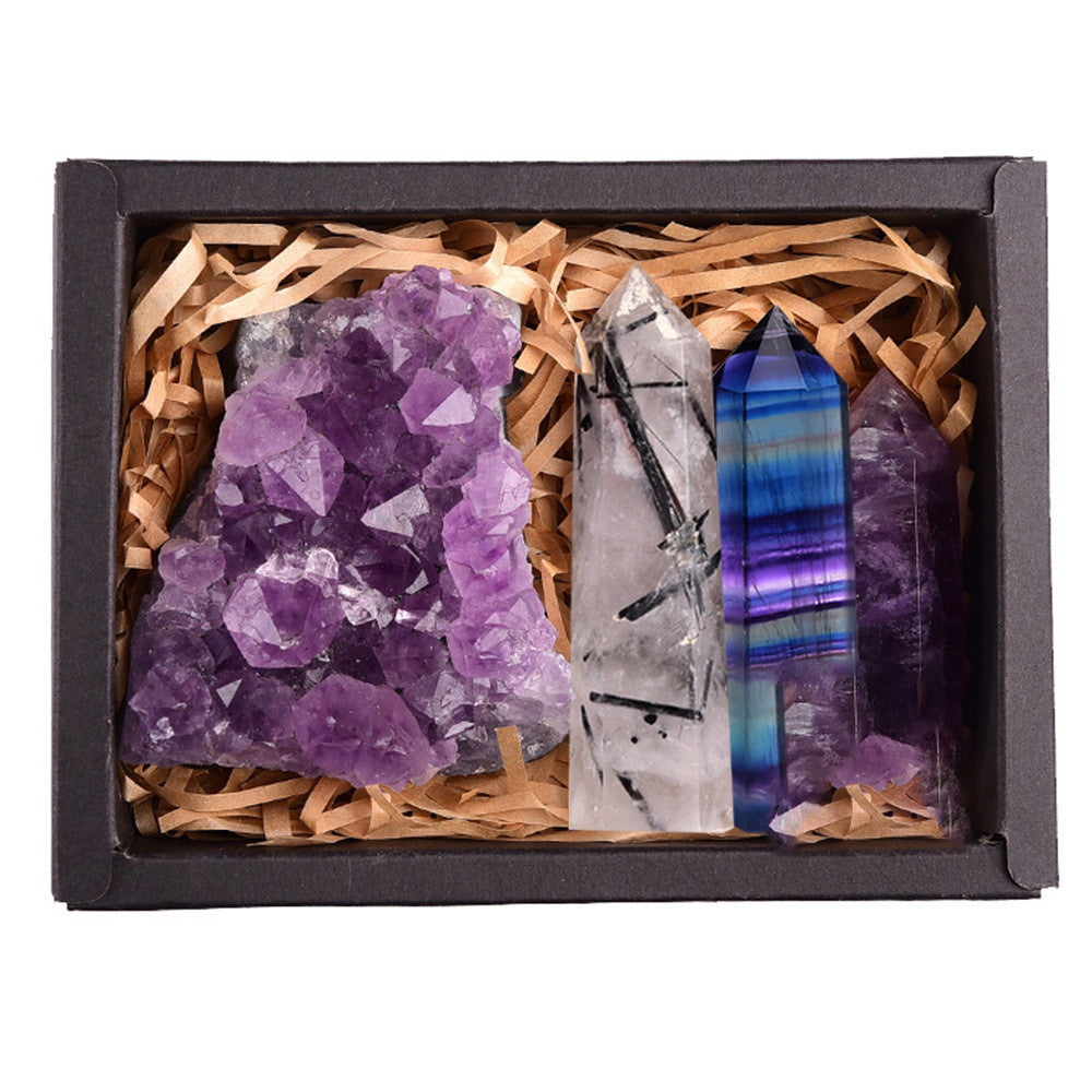 Amethyst Block Natural Crystal Hexagonal Prism Power Stone Exquisite Gift Box Packaging