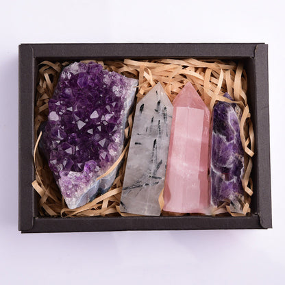 Amethyst Block Natural Crystal Hexagonal Prism Power Stone Exquisite Gift Box Packaging