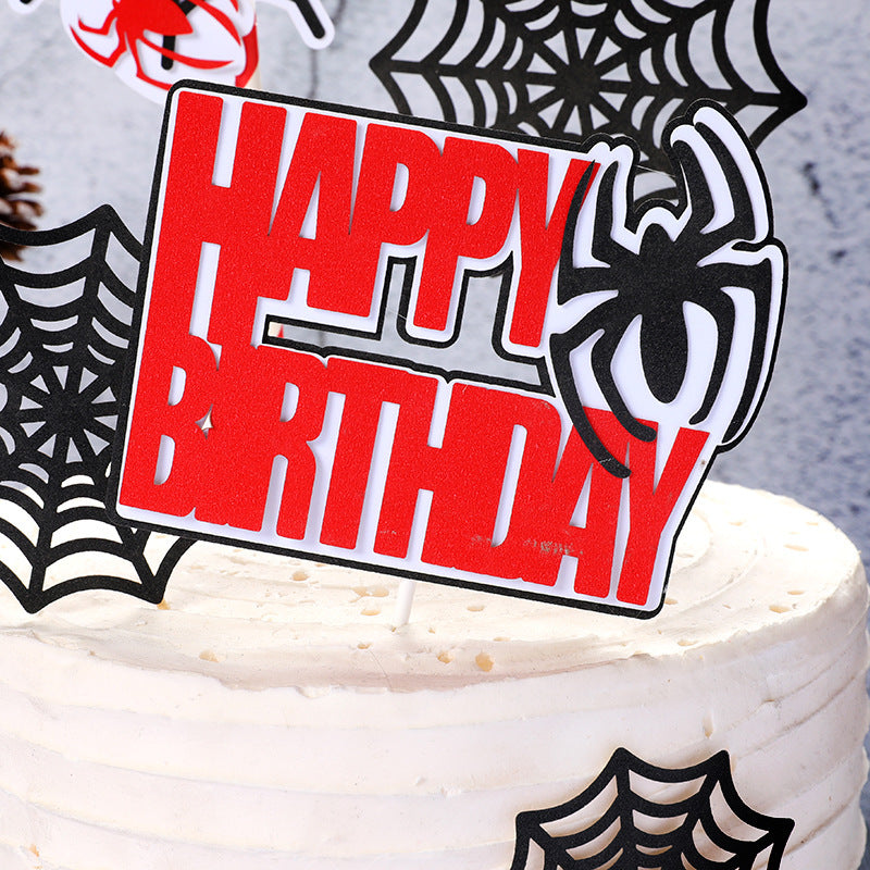 Decoración de tartas Araña Telaraña Araña Plugin Tarjeta de inserción para tarta de cumpleaños infantil