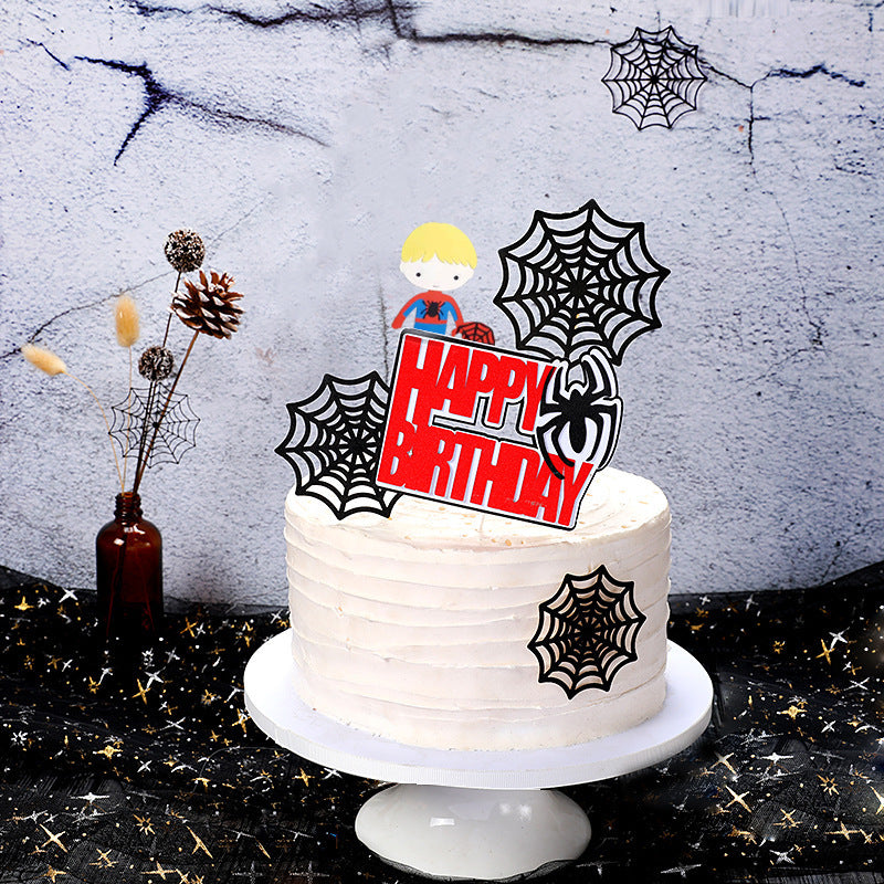 Decoración de tartas Araña Telaraña Araña Plugin Tarjeta de inserción para tarta de cumpleaños infantil