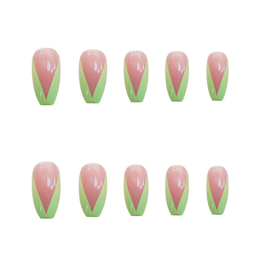 PD-57 Ballet Green French Net Red Pegatina para uñas postizas Parche para uñas que se puede quitar y usar para mujeres