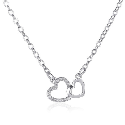 Collar de amor con temperamento y colgante de corazón de melocotón doble, cadena para clavícula