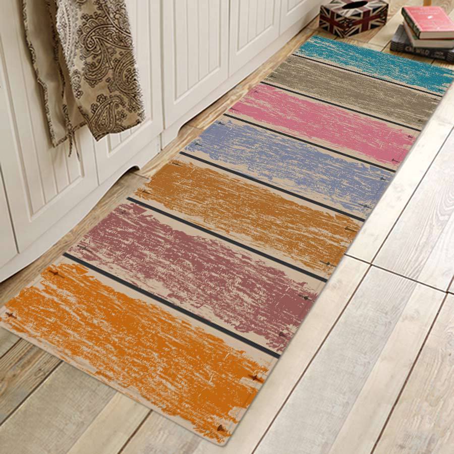 Kitchen Mat Bedroom Living Room Carpet Entrance Doormat Home Hallway Balcony Floor Mat Wood Pattern Bathroom Anti-Slip Long Rug