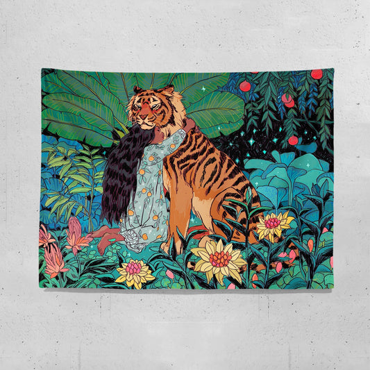 Girl And Tiger Fresh Wall Cloth Girls Bedroom Wall Cloth Rental Room Bedside Decoration Tapestry