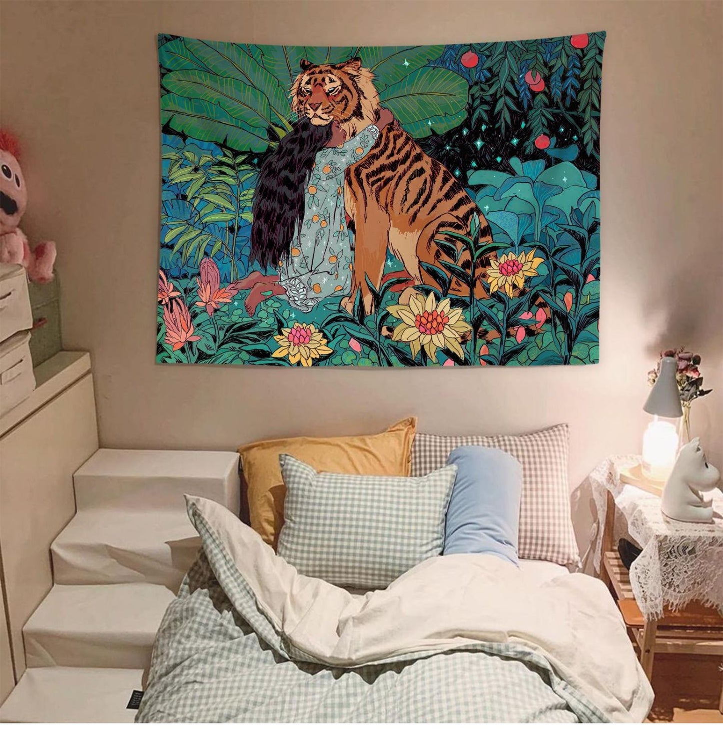 Girl And Tiger Fresh Wall Cloth Girls Bedroom Wall Cloth Rental Room Bedside Decoration Tapestry