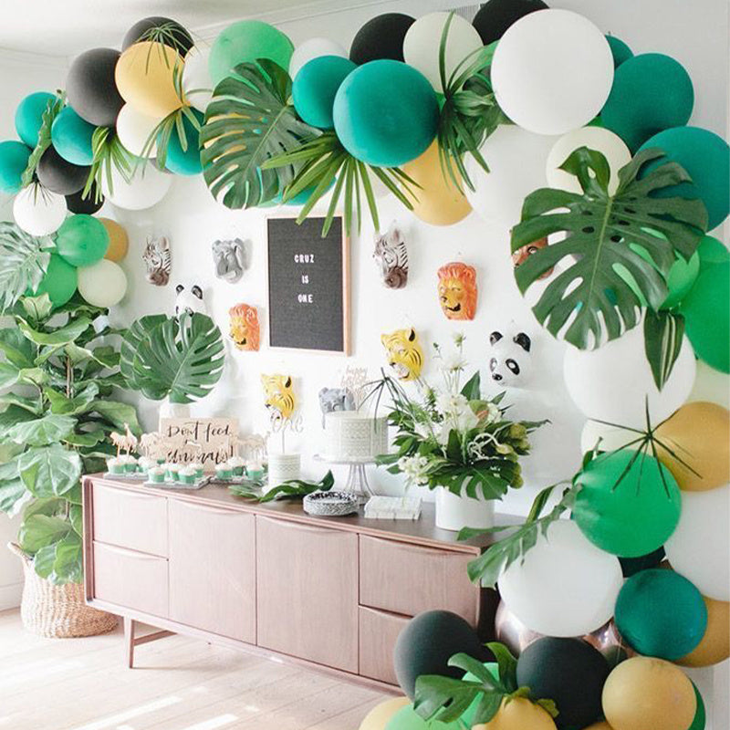 Decoración de fiesta con temática de globos de animales, serie Bosque verde