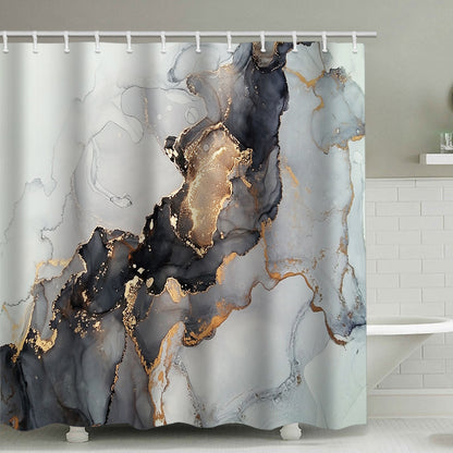 Cortinas de ducha de tela de mármol con diseño abstracto para baño, modernas, negras, lujosas y doradas