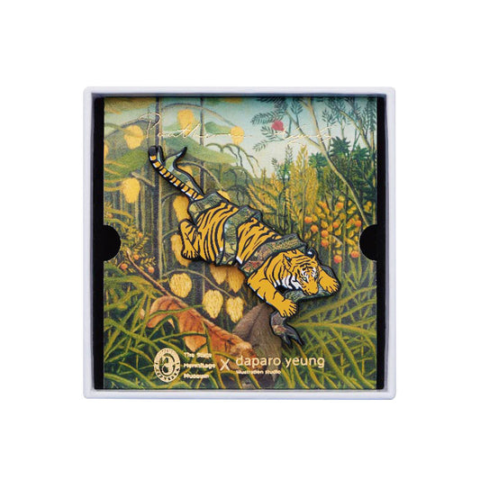 Broche de tigre de Rousseau Bolso de lona Hermitage Cooperation Pintura famosa Arte Esmalte Insignia Pareja Joyas Tienda Nutshell