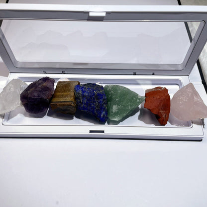 Venta al por mayor de Amazon transfronteriza, adorno de piedra áspera de cristal natural de siete chakras, piedra curativa de siete colores, piedra energética para meditación y yoga