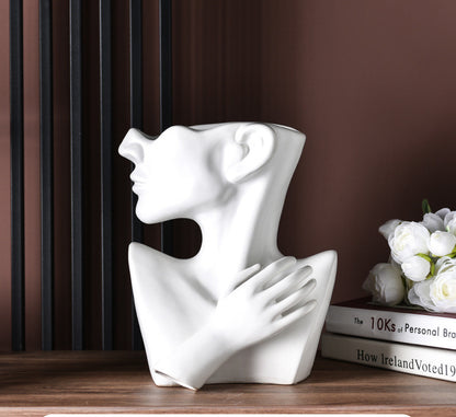 Modern Nordic Style Creative Portrait Vase Human Head Flower Vases Decorative Ornaments Resin Home Flowers Art Decor