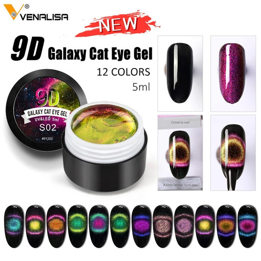 Esmalte en gel Venalisa 9D Cat Eye Magic Chameleon, esmalte en gel para manicura Galaxy Starry Magnetic Multicolor, 5 ml