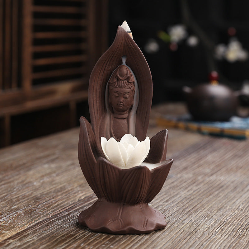 Zisha Lotus Guanyin Backflow Aromatherapy Oven Home Furnishing Decoration Crafts Backflow Incense Oven