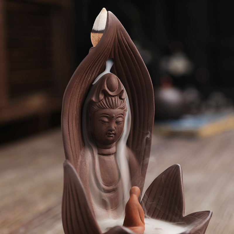 Zisha Lotus Guanyin Backflow Aromatherapy Oven Home Furnishing Decoration Crafts Backflow Incense Oven