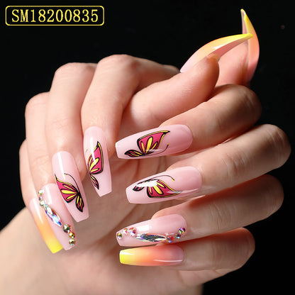 Simple Yellow Gradient Fake Nails Yellow Ballet Shoes Shape Manicure Nail Nail Piece Box