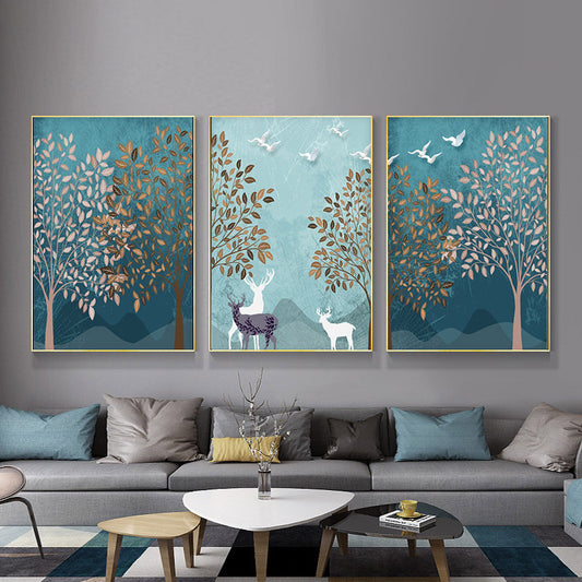 Pintura de lienzo para pared de sala de estar con paisaje de bosque moderno nórdico