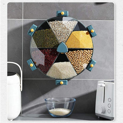 Dispensador de cereales de pared con compartimentos, dispensador de alimentos secos, cereales giratorios para cocina