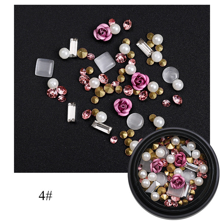 Nail Art Metal Flower Cat's Eye Jade Shaped Pointed Rhinestone Nail Art Pearl Jewelry