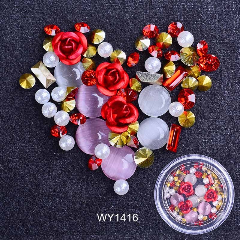 Nail Art Metal Flower Cat's Eye Jade Shaped Pointed Rhinestone Nail Art Pearl Jewelry