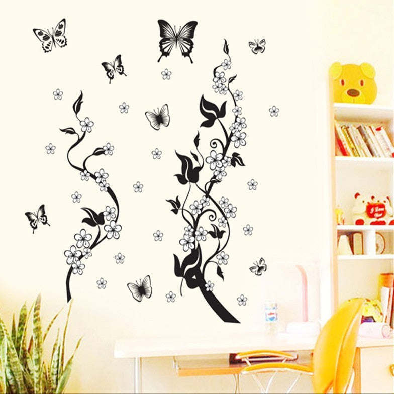 Adhesivo de pared de PVC de moda con diseño de mariposa y flor de tercera generación