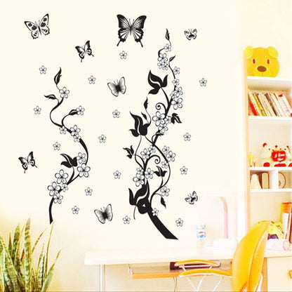 Adhesivo de pared de PVC de moda con diseño de mariposa y flor de tercera generación