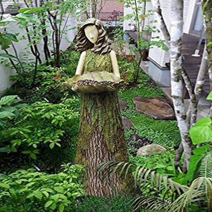 Fern Fairy Statue Goddess 2 In 1 Hummingbird Bird Feeder Resin Wall Courtyard