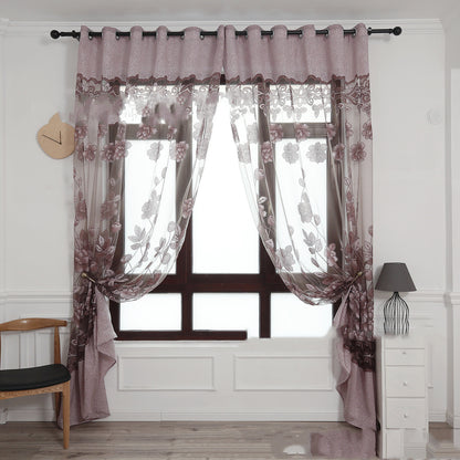 Modern and simple flower blooming rich and honorable big peony jacquard burnt-out window screen curtain