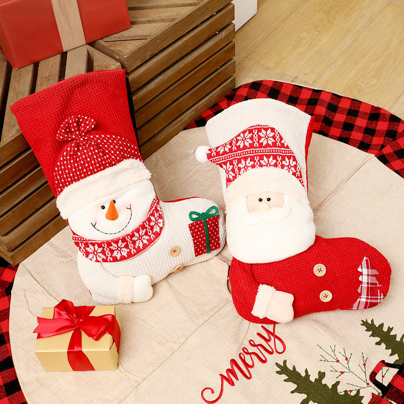 Medias navideñas grandes de punto rojo y blanco, calcetines de Papá Noel para decoración de chimenea, bolsas de regalo de Navidad, porta caramelos, decoración para el hogar 