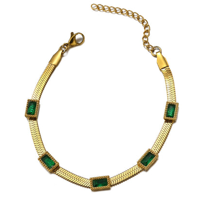 Fashion Emerald Zircon Bracelet 18K Gold Titanium Steel Bracelets