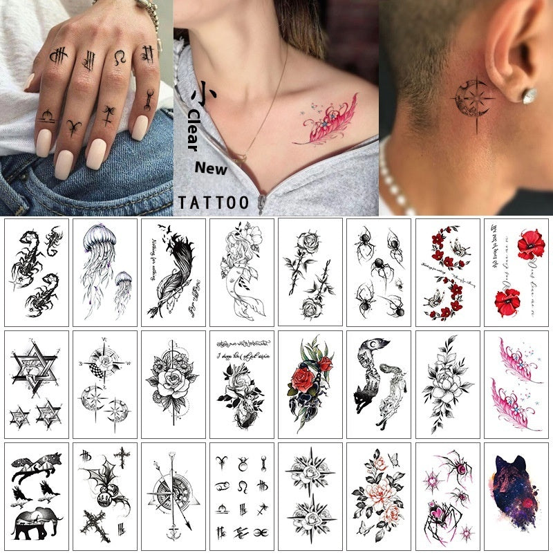 Pegatinas para tatuajes, letras en inglés, flores, mariposas, líneas de dibujo, tatuajes a prueba de agua