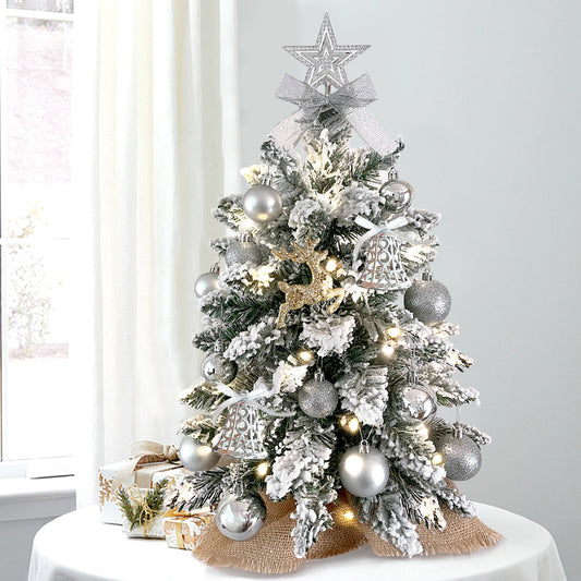 Mini árbol de Navidad de 2 pies con luz artificial, decoración navideña pequeña para mesa con nieve flocada, decoración exquisita y adornos navideños para mesa para el hogar y la oficina