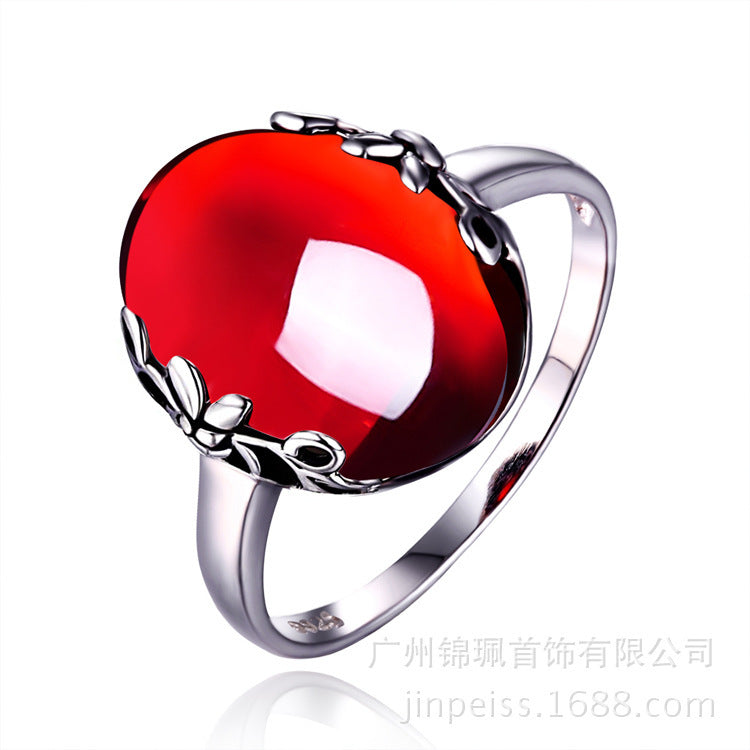 Conjunto de joyas de plata esterlina S925, joyería nupcial de circonita roja hermosa retro, venta al por mayor de plata de moda de alta gama