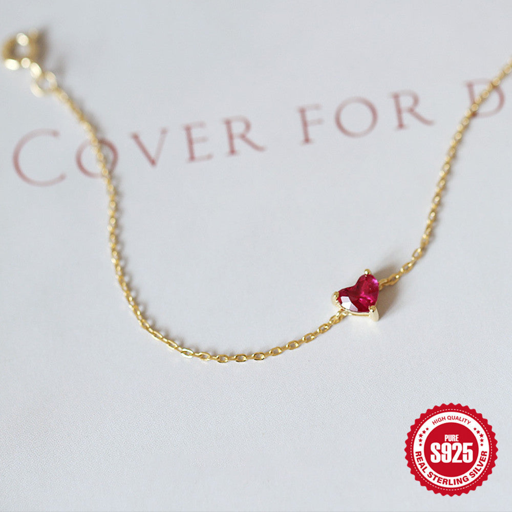 S925 Sterling Silver Gold-plated Little Red Heart Bracelet For Women