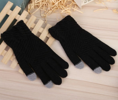 Guantes de mujer, guantes de punto de lana de invierno, mitones de pantalla táctil que mantienen el calor, guantes de rayas de dedos completos de invierno para mujer, moda de otoño