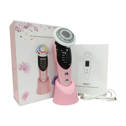 Masajeador facial 7 en 1 EMS con microcorriente, luz de color, vibración, LED, dispositivo de belleza para el cuidado de la piel