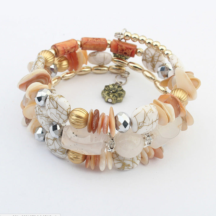 Pulsera de múltiples capas con cuentas de ágata y piedra natural de pino