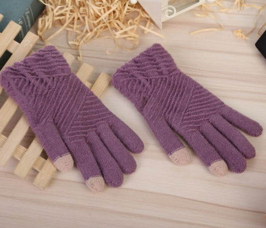 Guantes de mujer, guantes de punto de lana de invierno, mitones de pantalla táctil que mantienen el calor, guantes de rayas de dedos completos de invierno para mujer, moda de otoño