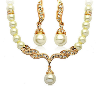 Factory Direct Korean Version, Elegant Angel Wings, Fashionable Pearl Necklace, Earrings, Bridal Suit 9086