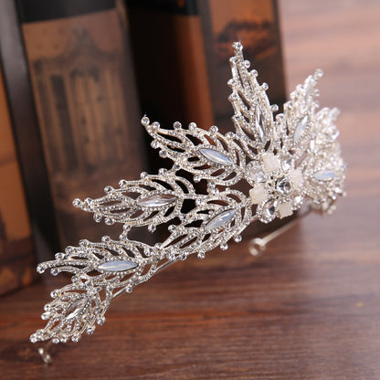 Exquisite Bridal Headband Headdress Handmade Rhinestone Leaf Bridal Crown