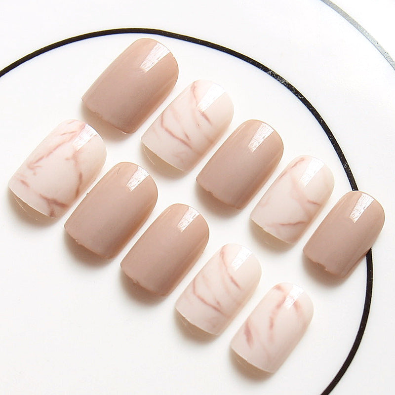 Light khaki smudge false nails