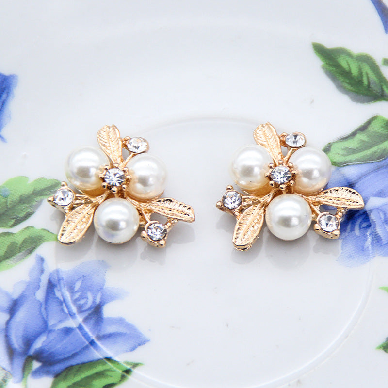 Pearl Flower Three Pearl Leaves Alloy Diamond Flowers Pendant Accessories