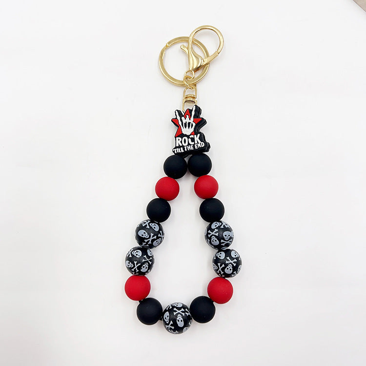 Silicone Wooden Beads Bracelet Keychain