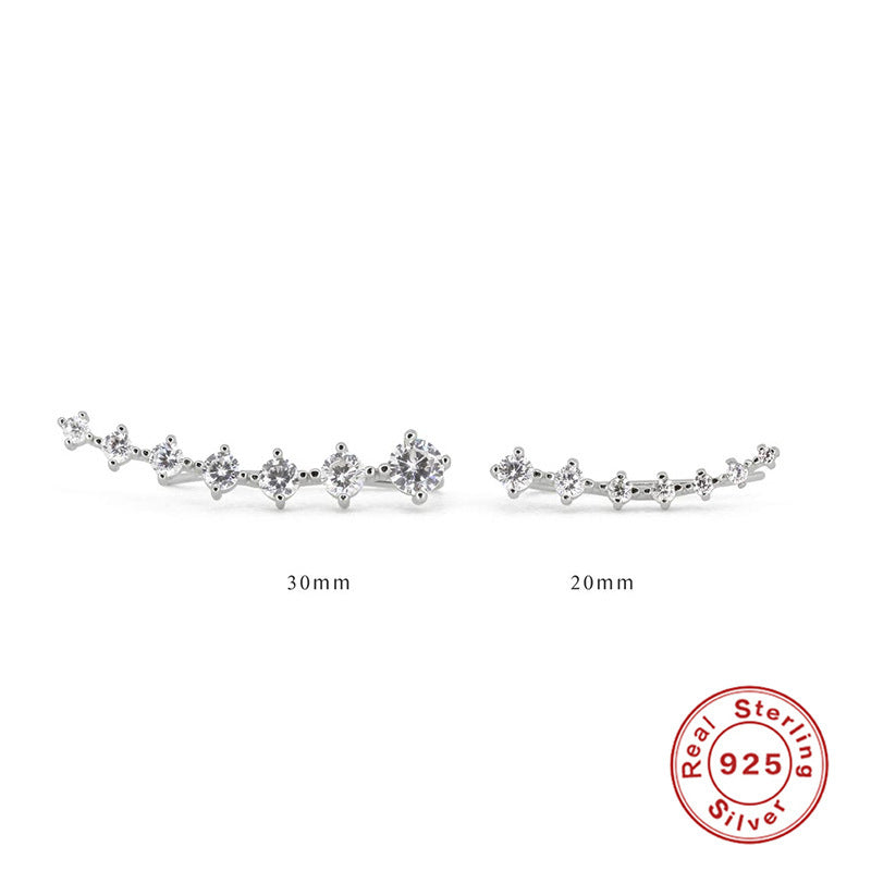 S925 Sterling Silver Single Row 7 PCs Shiny Diamond Ear Studs