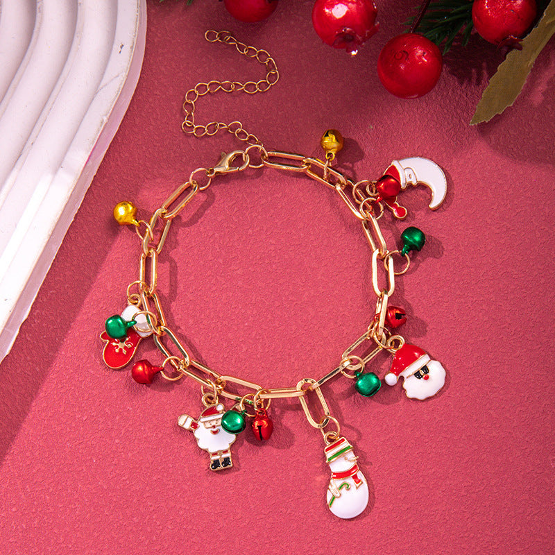 Creative Christmas Metal Chain Bracelet For Women Men Santa Claus Christmas Tree Snowflake Snowman Pearl Bangles New Year Gifts