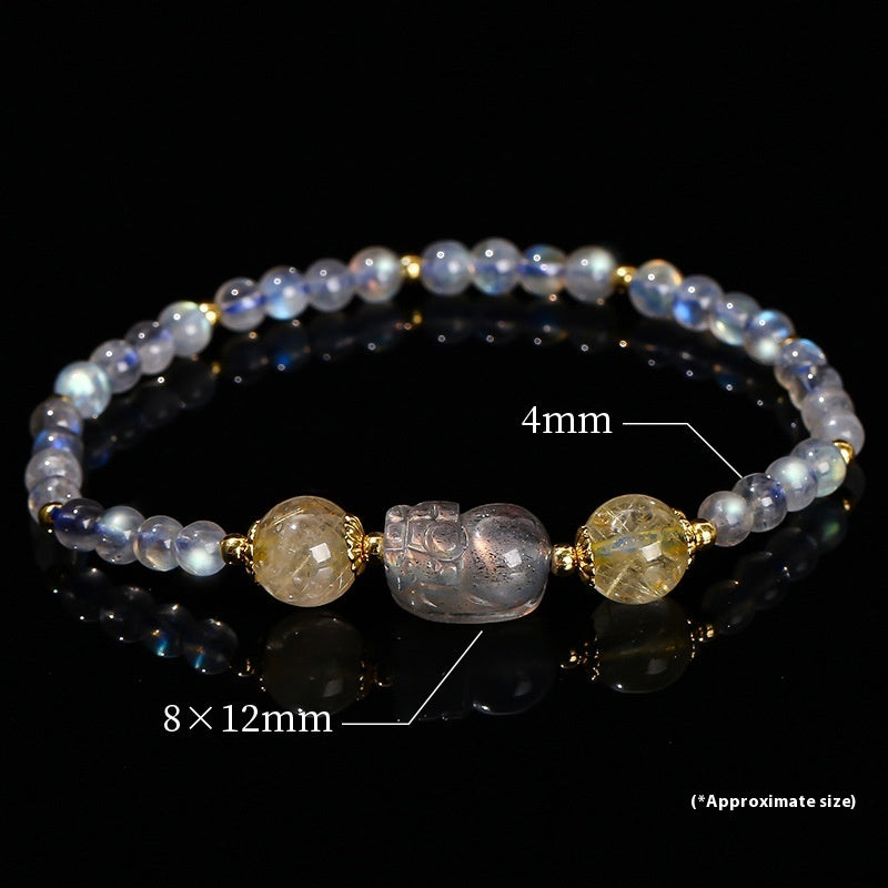 Natural Gray Moonstone Pi Xiu Bracelet National Fashion Girls' Gifts Single Ring Bracelet