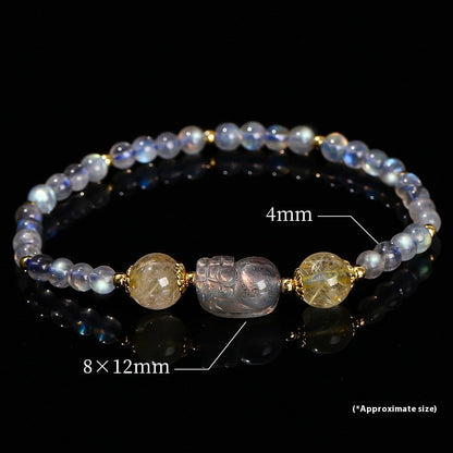 Natural Gray Moonstone Pi Xiu Bracelet National Fashion Girls' Gifts Single Ring Bracelet