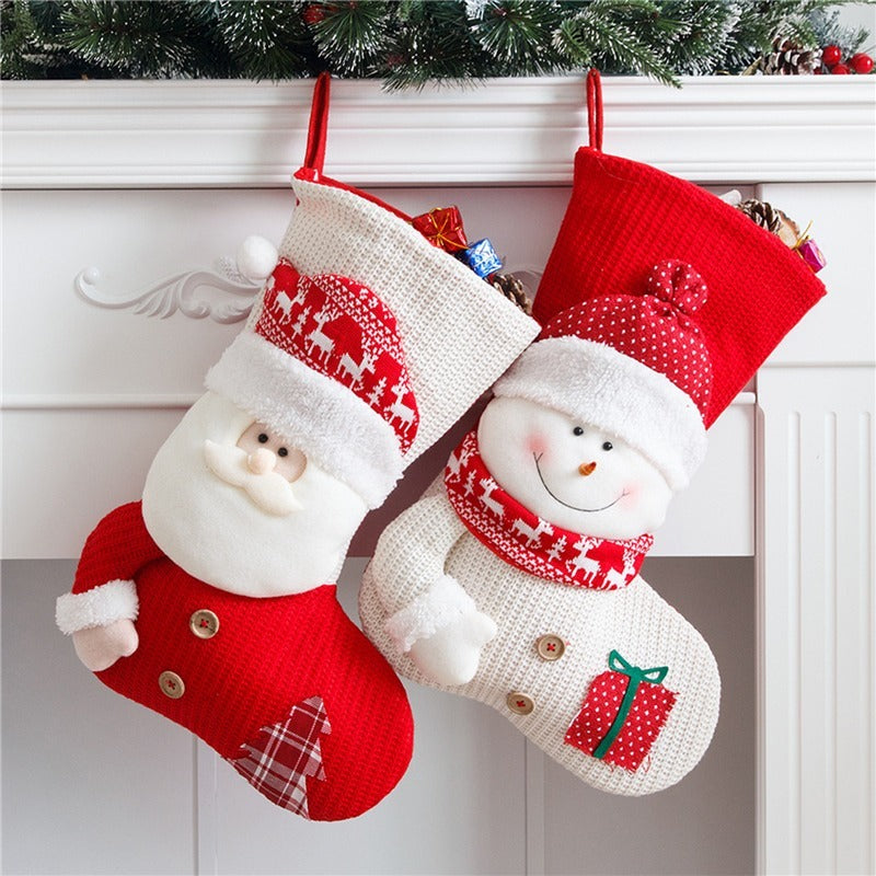 Medias navideñas grandes de punto rojo y blanco, calcetines de Papá Noel para decoración de chimenea, bolsas de regalo de Navidad, porta caramelos, decoración para el hogar 