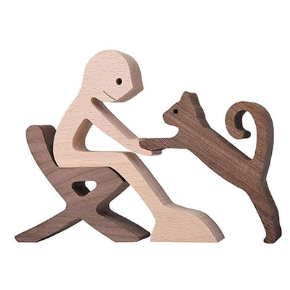 Figura de bricolaje, adorno de perro de madera, escultura, decoración del hogar, escultura de madera de un hombre y un perro, regalos de Navidad, modelo de decoración