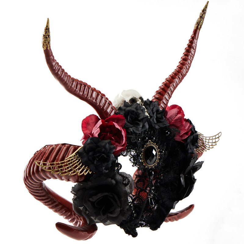 Gothic Dark Devil Horn Skull Halloween Red Antelope Horn Headband