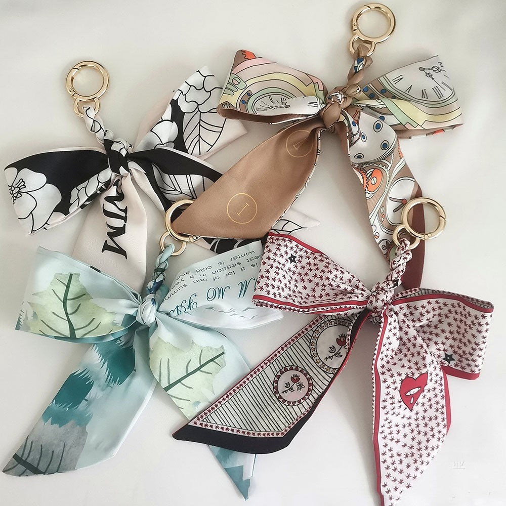 Camellia Silk Scarf Bow Keychain Pendant